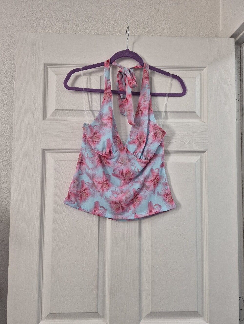Madden Girl Floral Halter Camisole in Light Blue and Pink
